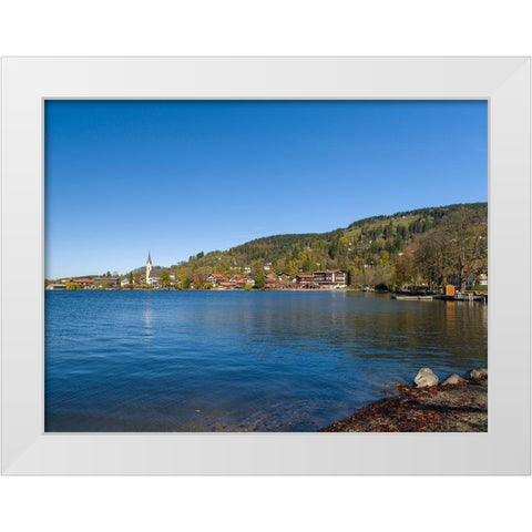 Lake and village Schliersee in the Bavarian Alps-Bavaria-Germany White Modern Wood Framed Art Print by Zwick, Martin