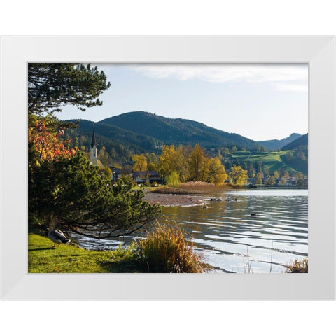 Lake and village Schliersee in the Bavarian Alps-Bavaria-Germany White Modern Wood Framed Art Print by Zwick, Martin