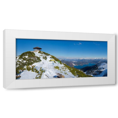 Summit of Mt-Herzogstand with pavilion near lake Walchensee during winter in the Bavarian Alps-Germ White Modern Wood Framed Art Print by Zwick, Martin