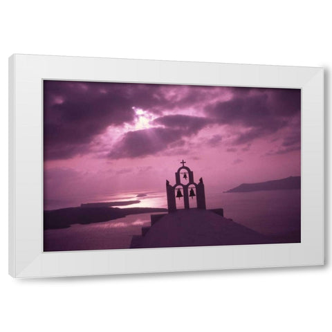 Greece, Santorini Island, Church steeple at night White Modern Wood Framed Art Print by Satushek, Steve