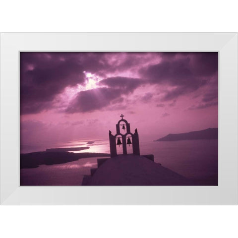 Greece, Santorini Island, Church steeple at night White Modern Wood Framed Art Print by Satushek, Steve