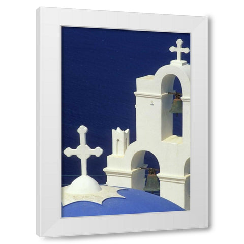 Greece, Santorini Greek church and its bells White Modern Wood Framed Art Print by Anon, Josh