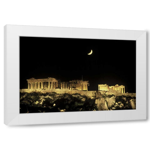 Greece, Athens Moonrise over the Parthenon White Modern Wood Framed Art Print by Noble Gardner, Nancy
