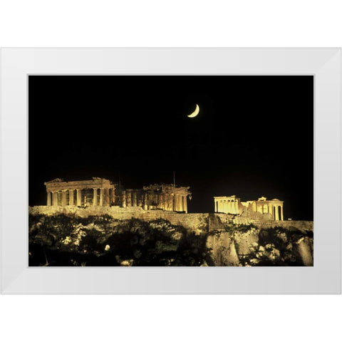 Greece, Athens Moonrise over the Parthenon White Modern Wood Framed Art Print by Noble Gardner, Nancy
