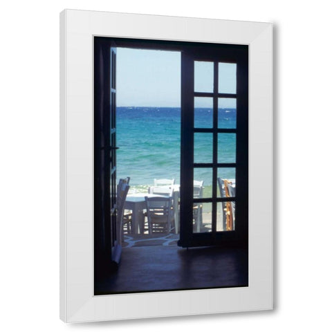 Greece, Island of Mykonos Ocean through door White Modern Wood Framed Art Print by Noble Gardner, Nancy