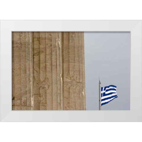 Greece, Acropolis Parthenon and Greek flag White Modern Wood Framed Art Print by Young, Bill