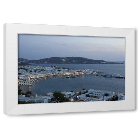 Greece, Mykonos, Hora Evening overlooking harbor White Modern Wood Framed Art Print by Young, Bill