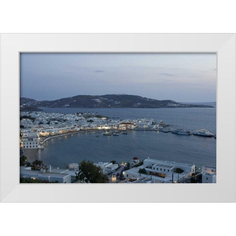 Greece, Mykonos, Hora Evening overlooking harbor White Modern Wood Framed Art Print by Young, Bill