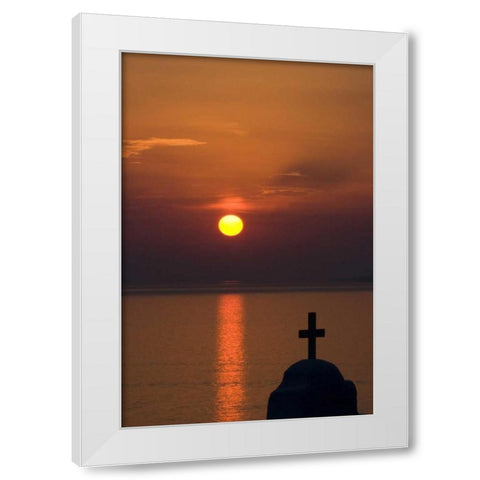 Greece, Mykonos Greek Orthodox church, sunset White Modern Wood Framed Art Print by Young, Bill