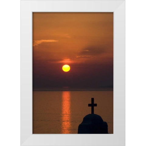 Greece, Mykonos Greek Orthodox church, sunset White Modern Wood Framed Art Print by Young, Bill