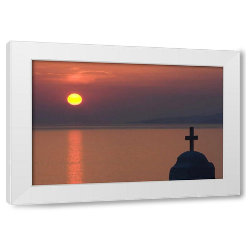 Greece, Mykonos Greek Orthodox church, sunset White Modern Wood Framed Art Print by Young, Bill