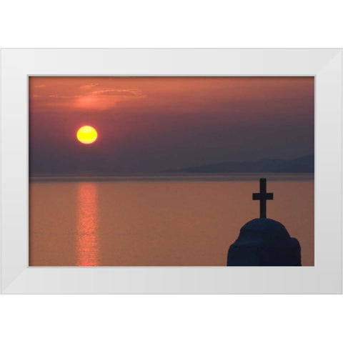 Greece, Mykonos Greek Orthodox church, sunset White Modern Wood Framed Art Print by Young, Bill