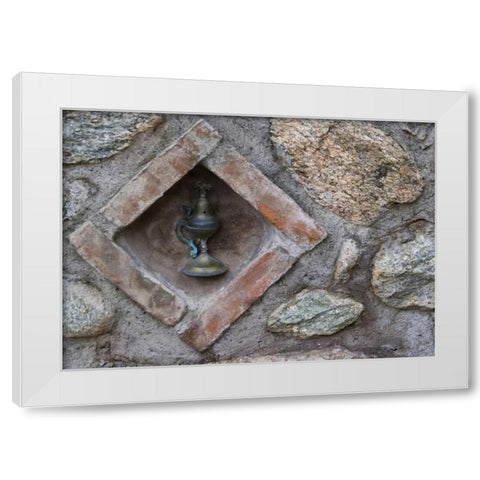 Greece, Meteora Lamp at Grand Meteora Monastery White Modern Wood Framed Art Print by Young, Bill