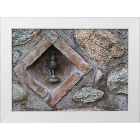 Greece, Meteora Lamp at Grand Meteora Monastery White Modern Wood Framed Art Print by Young, Bill