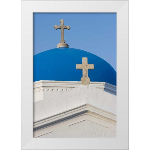 Greece, Mykonos Blue Greek Orthodox church dome White Modern Wood Framed Art Print by Young, Bill