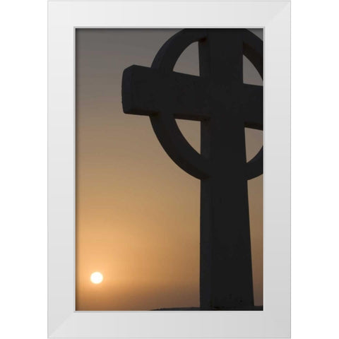 Greece, Santorini Greek cross against sunset White Modern Wood Framed Art Print by Young, Bill