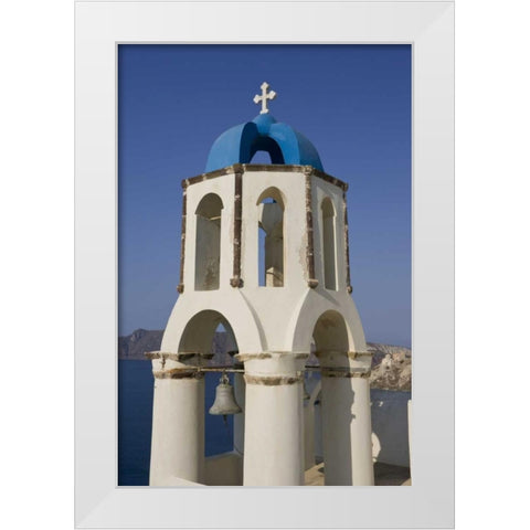 Greece, Thira, Oia Church overlooks the sea White Modern Wood Framed Art Print by Young, Bill