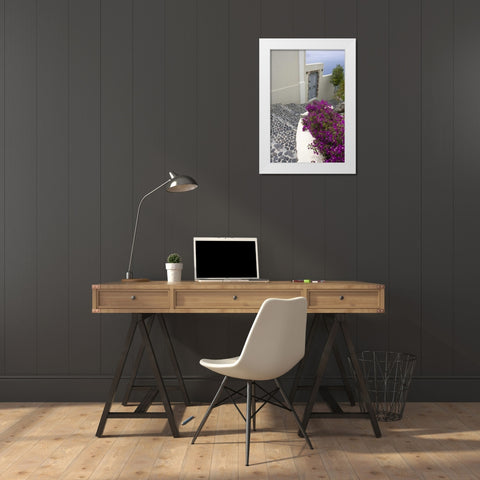 Greece, Santorini, Oia Pebbled stree stairs White Modern Wood Framed Art Print by Young, Bill