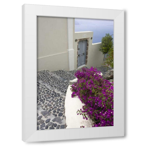 Greece, Santorini, Oia Pebbled stree stairs White Modern Wood Framed Art Print by Young, Bill