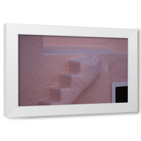 Greece, Thira, Oia Pink stucco wall and stairs White Modern Wood Framed Art Print by Young, Bill