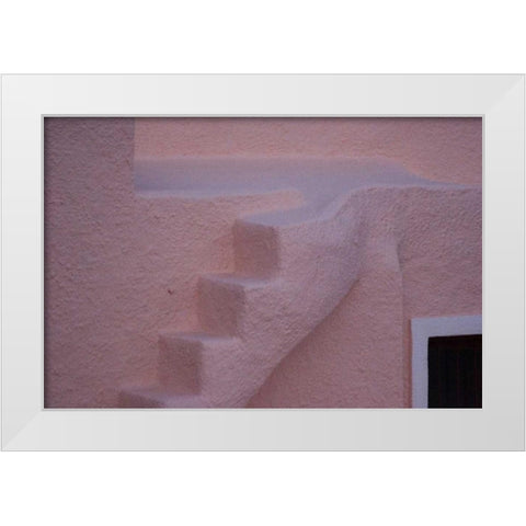 Greece, Thira, Oia Pink stucco wall and stairs White Modern Wood Framed Art Print by Young, Bill