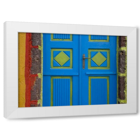 Greece,Thira, Oia Blue and lime green door White Modern Wood Framed Art Print by Young, Bill