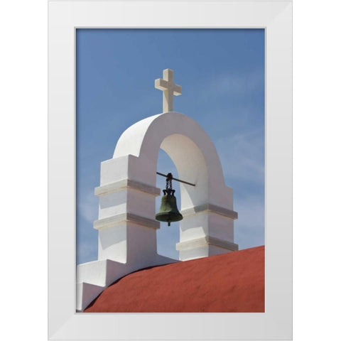 Greece, Mykonos, Hora White bell tower of church White Modern Wood Framed Art Print by Young, Bill