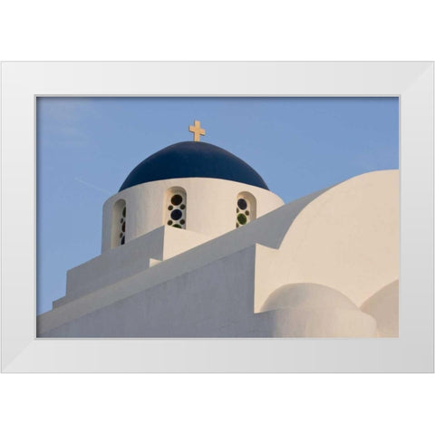 Greece, Santorini White church with blue dome White Modern Wood Framed Art Print by Young, Bill