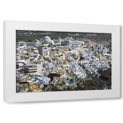 Greece, Santorini, Fira View of clifftop town White Modern Wood Framed Art Print by Young, Bill