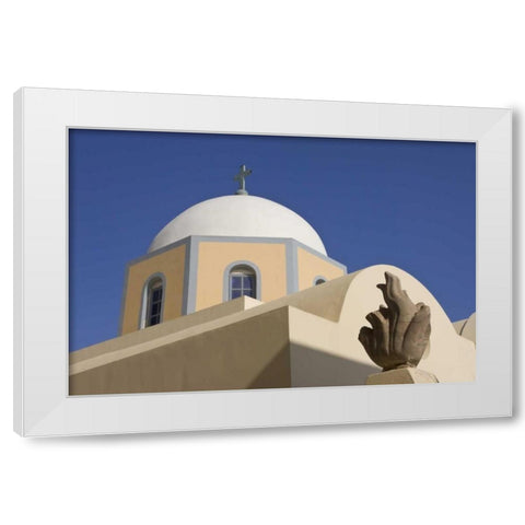 Greece, Santorini Church dome against blue sky White Modern Wood Framed Art Print by Young, Bill