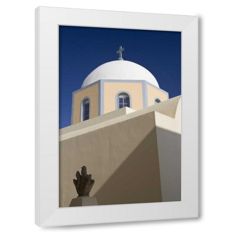 Greece, Santorini Church dome against blue sky White Modern Wood Framed Art Print by Young, Bill