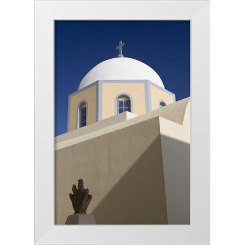 Greece, Santorini Church dome against blue sky White Modern Wood Framed Art Print by Young, Bill