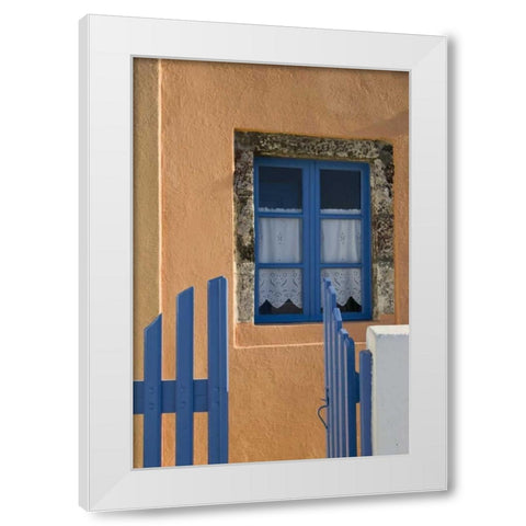 Greece, Santorini Open blue gate and window White Modern Wood Framed Art Print by Young, Bill