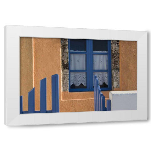 Greece, Santorini Open blue gate and window White Modern Wood Framed Art Print by Young, Bill