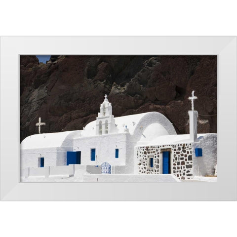 Greece, Santorini White Greek Orthodox church White Modern Wood Framed Art Print by Young, Bill