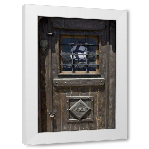 Greece, Santorini Wooden pub door White Modern Wood Framed Art Print by Young, Bill