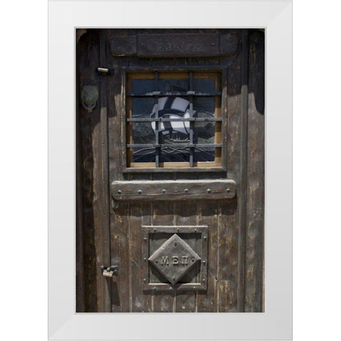 Greece, Santorini Wooden pub door White Modern Wood Framed Art Print by Young, Bill