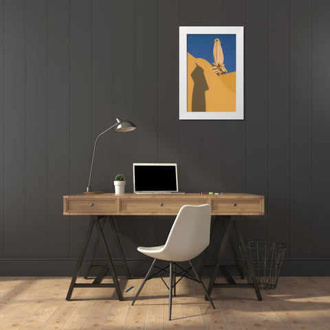 Greece, Santorini Sun umbrella against a wall White Modern Wood Framed Art Print by Young, Bill