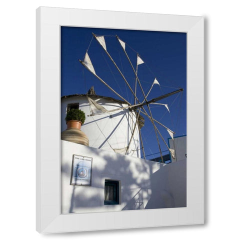 Greece, Santorini Windmill against blue sky White Modern Wood Framed Art Print by Young, Bill