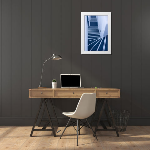 Greece, Santorini Painted blue and white stairs White Modern Wood Framed Art Print by Young, Bill