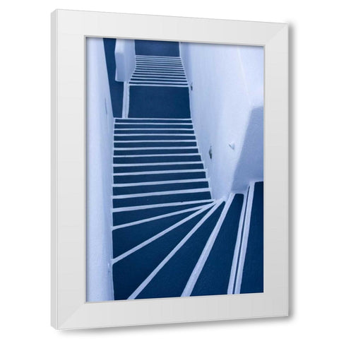 Greece, Santorini Painted blue and white stairs White Modern Wood Framed Art Print by Young, Bill