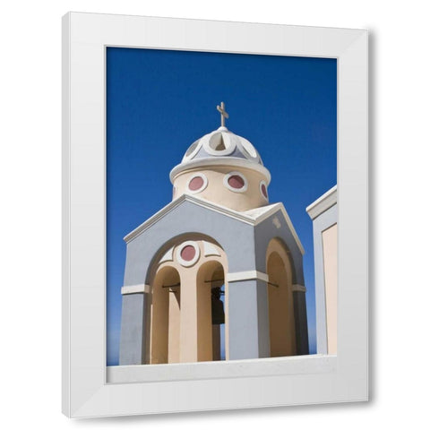 Greece, Santorini Church bell tower against sky White Modern Wood Framed Art Print by Young, Bill