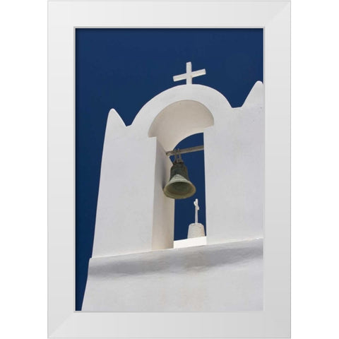 Greece, Santorini White church bell tower White Modern Wood Framed Art Print by Young, Bill