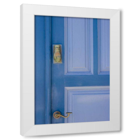 Greece, Santorini Blue door with knocker White Modern Wood Framed Art Print by Young, Bill