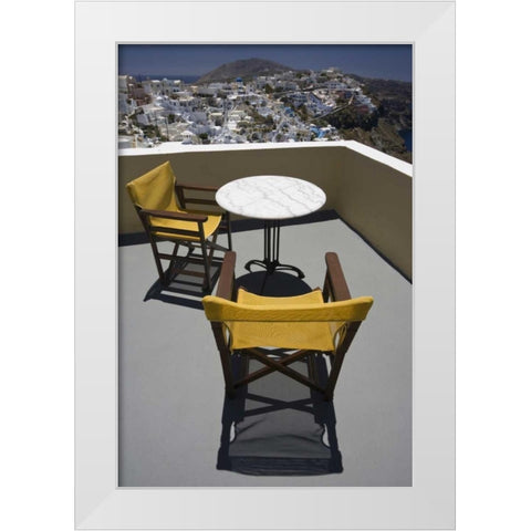 Greece, Santorini Balcony overlooking the town White Modern Wood Framed Art Print by Young, Bill