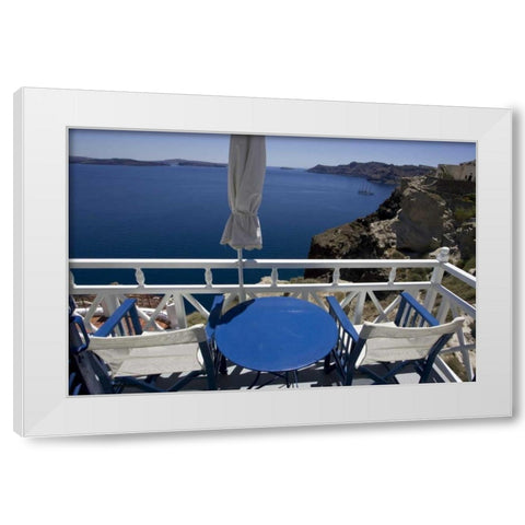 Greece, Santorini Balcony overlooking Aegean Sea White Modern Wood Framed Art Print by Young, Bill