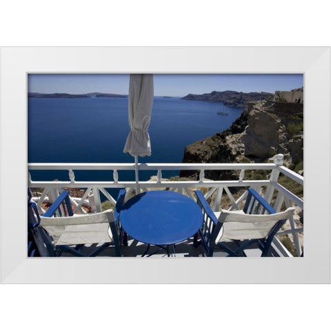 Greece, Santorini Balcony overlooking Aegean Sea White Modern Wood Framed Art Print by Young, Bill