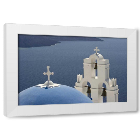 Greece, Santorini Church overlooking the Aegean White Modern Wood Framed Art Print by Young, Bill