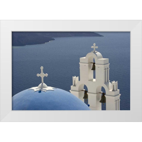 Greece, Santorini Church overlooking the Aegean White Modern Wood Framed Art Print by Young, Bill