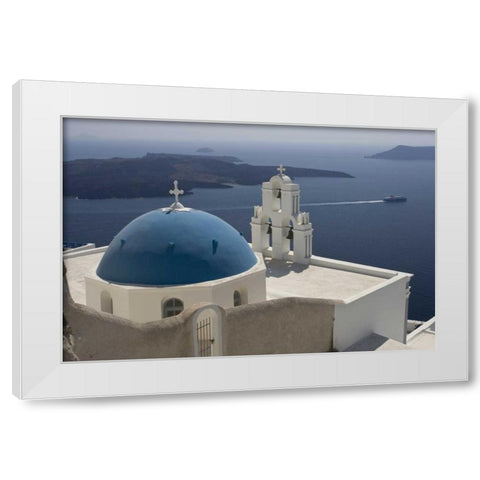 Greece, Santorini Church overlooks the Aegean White Modern Wood Framed Art Print by Young, Bill